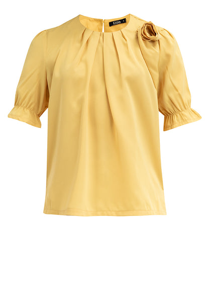 Krizia Pleated Top Blouse with Flower Detail