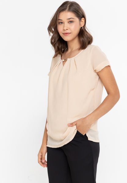 Krizia Pleated V-Cut Blouse with Chain Detail