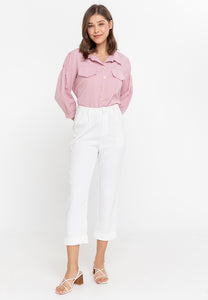 Krizia Button Down Collared 3/4 Sleeve Blouse Top