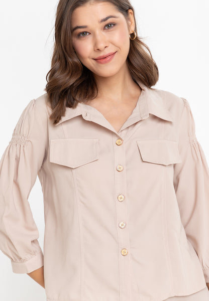 Krizia Button Down Collared 3/4 Sleeve Blouse Top