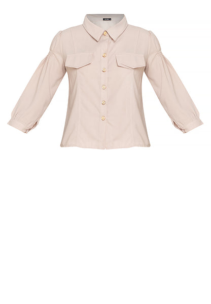 Krizia Button Down Collared 3/4 Sleeve Blouse Top