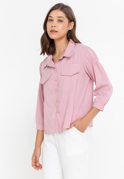 Krizia Button Down Collared 3/4 Sleeve Blouse Top