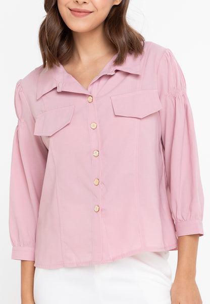 Krizia Button Down Collared 3/4 Sleeve Blouse Top