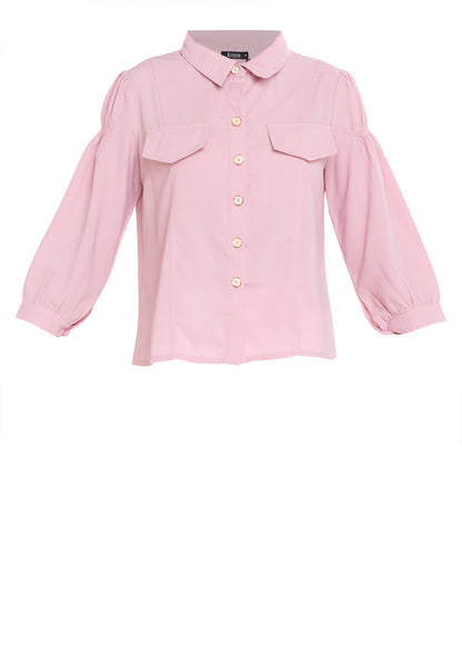 Krizia Button Down Collared 3/4 Sleeve Blouse Top