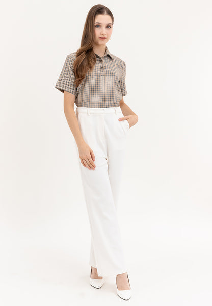 Krizia Houndstooth Checkered Plaid Collared Blouse Top