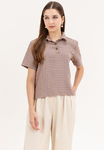 Krizia Houndstooth Checkered Plaid Collared Blouse Top