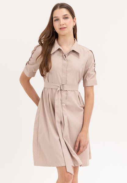 Krizia Button Down Belted Shirt Dress with Roll Tab Sleeve