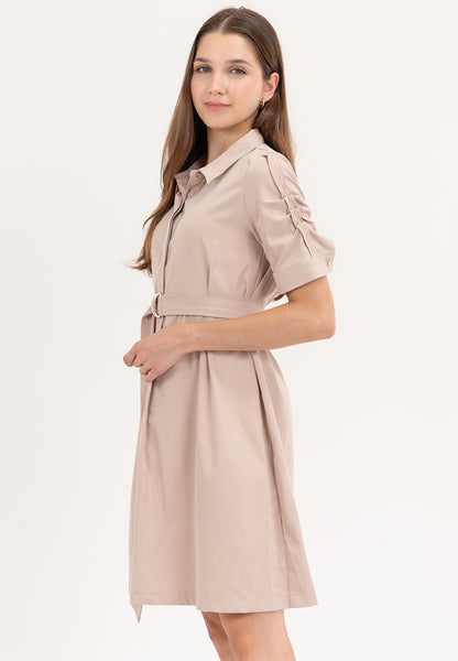 Krizia Button Down Belted Shirt Dress with Roll Tab Sleeve