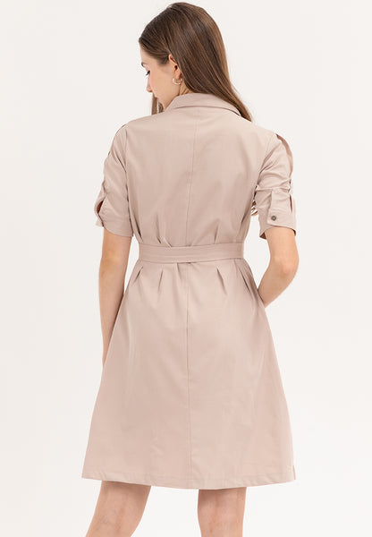 Krizia Button Down Belted Shirt Dress with Roll Tab Sleeve