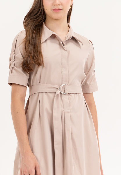 Krizia Button Down Belted Shirt Dress with Roll Tab Sleeve