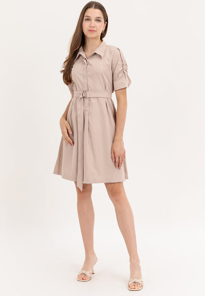 Krizia Button Down Belted Shirt Dress with Roll Tab Sleeve