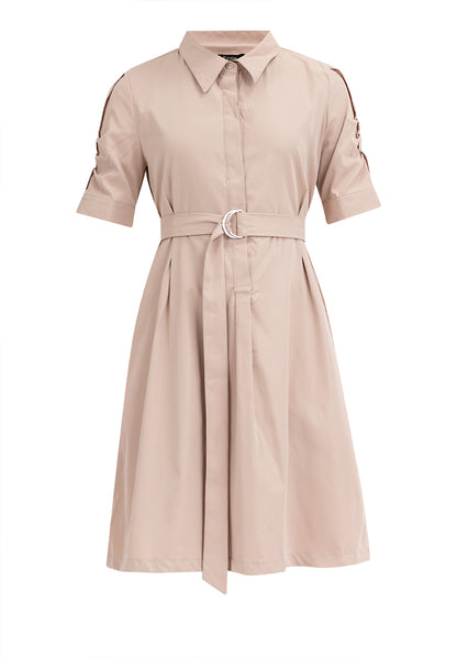 Krizia Button Down Belted Shirt Dress with Roll Tab Sleeve