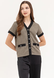 Krizia Button Down Plaid Tweed Blouse Top