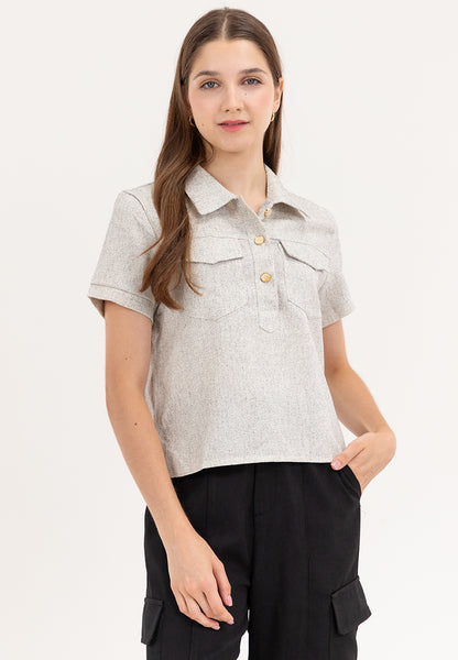 Krizia Collared Tweed Blouse Top