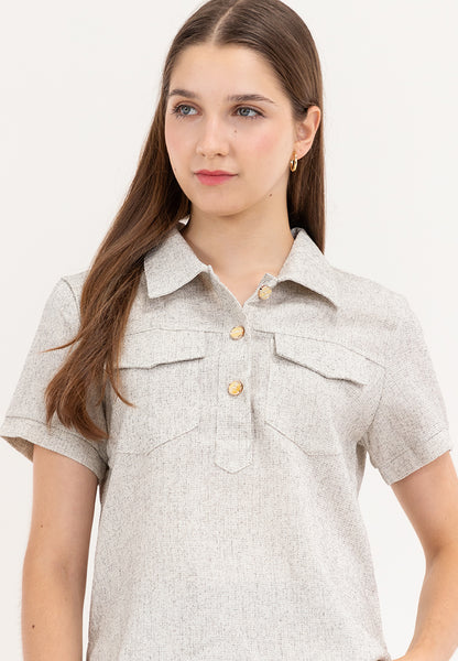 Krizia Collared Tweed Blouse Top