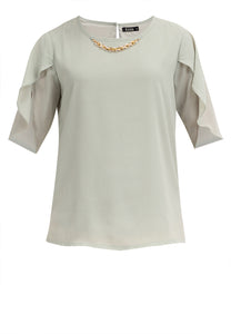 Krizia Overlap Sleeve Flowy Blouse With Necklace