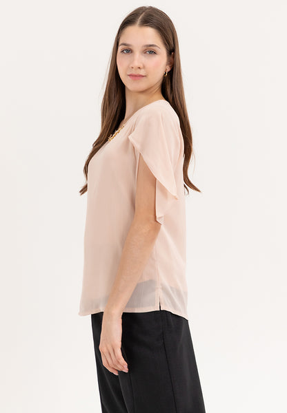 Krizia Overlap Sleeve Flowy Blouse With Necklace