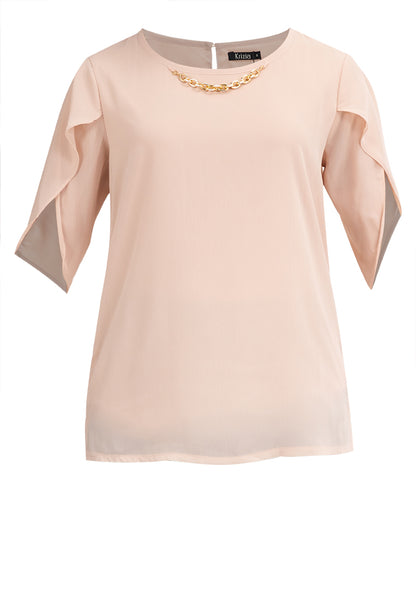 Krizia Overlap Sleeve Flowy Blouse With Necklace