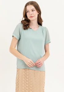 Krizia V-neck Cotton Crumpled Blouse Top With Gold Buttons