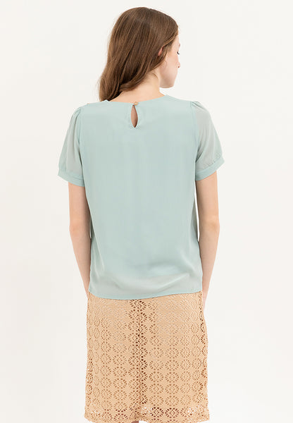 Krizia V-neck Cotton Crumpled Blouse Top With Gold Buttons