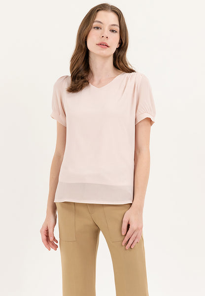 Krizia V-neck Cotton Crumpled Blouse Top With Gold Buttons