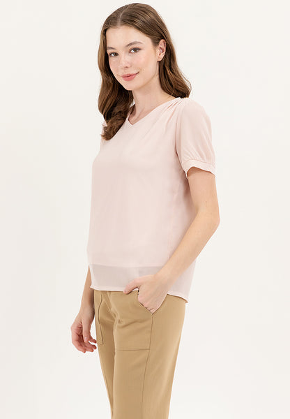 Krizia V-neck Cotton Crumpled Blouse Top With Gold Buttons