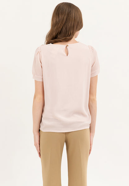 Krizia V-neck Cotton Crumpled Blouse Top With Gold Buttons