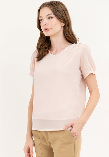 Krizia V-neck Cotton Crumpled Blouse Top With Gold Buttons