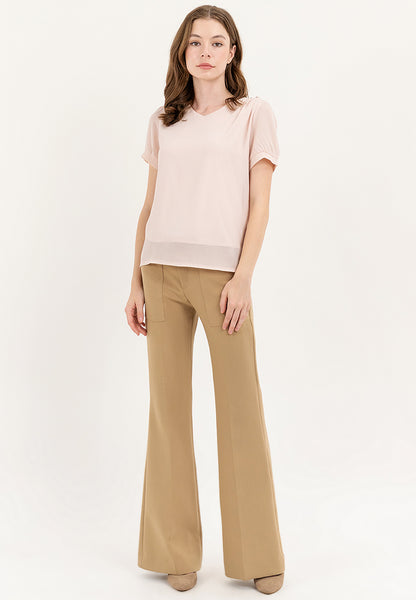 Krizia V-neck Cotton Crumpled Blouse Top With Gold Buttons