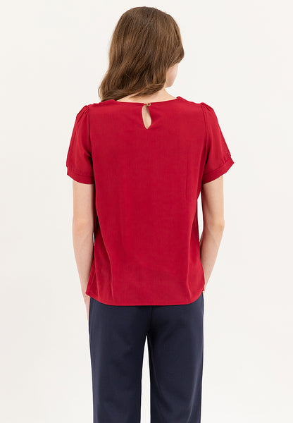 Krizia V-neck Cotton Crumpled Blouse Top With Gold Buttons