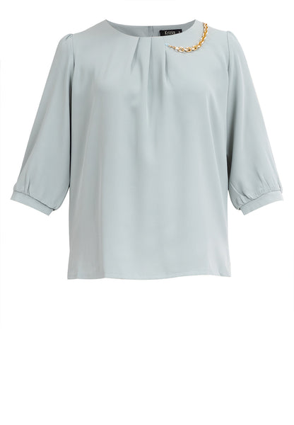 Krizia Front Pleats 3/4 Long Sleeve Blouse With Necklace