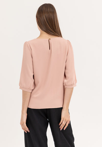 Krizia Front Pleats 3/4 Long Sleeve Blouse With Necklace