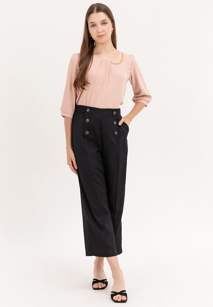 Krizia Front Pleats 3/4 Long Sleeve Blouse With Necklace