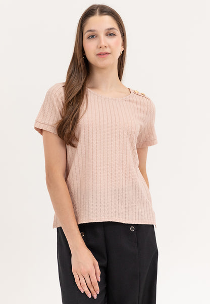 Krizia Cotton Knit Blouse Top With Gold Buttons