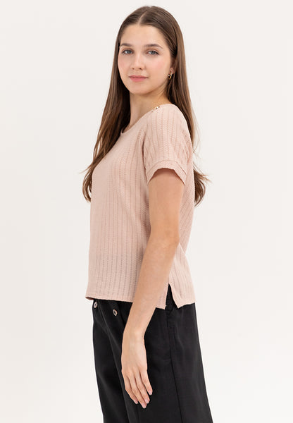 Krizia Cotton Knit Blouse Top With Gold Buttons