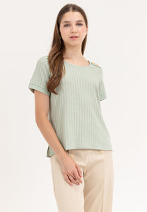 Krizia Cotton Knit Blouse Top With Gold Buttons