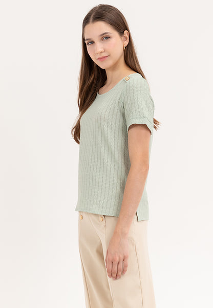 Krizia Cotton Knit Blouse Top With Gold Buttons