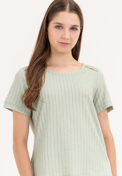 Krizia Cotton Knit Blouse Top With Gold Buttons