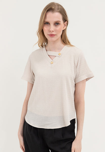 Krizia V-Neck Waffle Knits Blouse Top