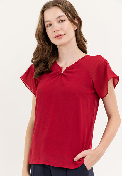 Krizia V-Neck Bell Sleeve Top Blouse