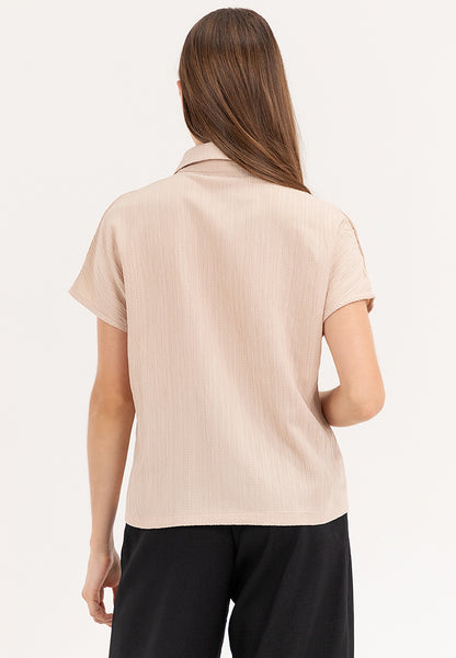 Krizia Crumpled Cotton Button Down Collared Blouse