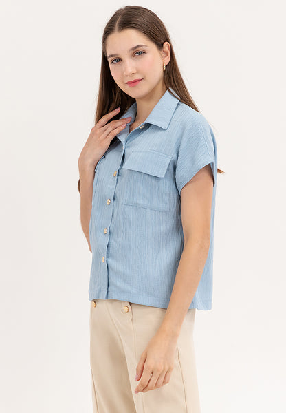 Krizia Crumpled Cotton Button Down Collared Blouse