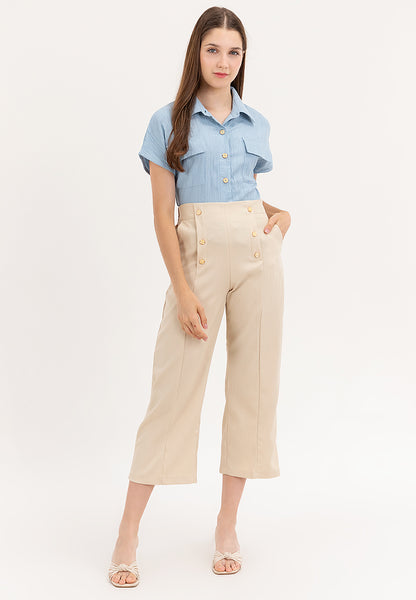 Krizia Crumpled Cotton Button Down Collared Blouse