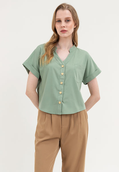 Krizia V-Neck Button Down Blouse Top