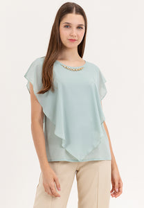 Krizia Flowy Overlay Blouse With Necklace Korean Top