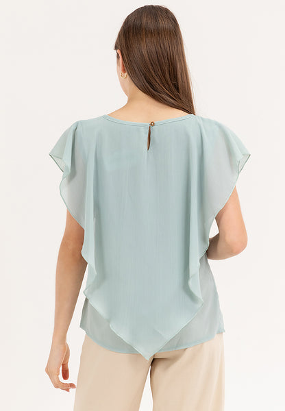 Krizia Flowy Overlay Blouse With Necklace Korean Top