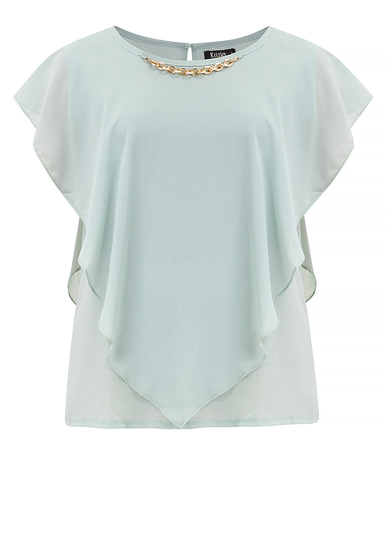 Krizia Flowy Overlay Blouse With Necklace Korean Top