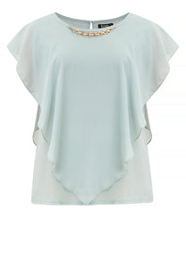 Krizia Flowy Overlay Blouse With Necklace Korean Top