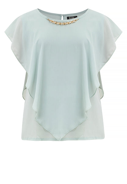 Krizia Flowy Overlay Blouse With Necklace Korean Top