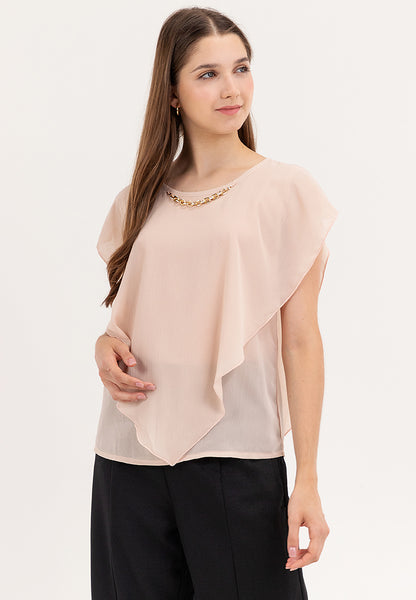 Krizia Flowy Overlay Blouse With Necklace Korean Top